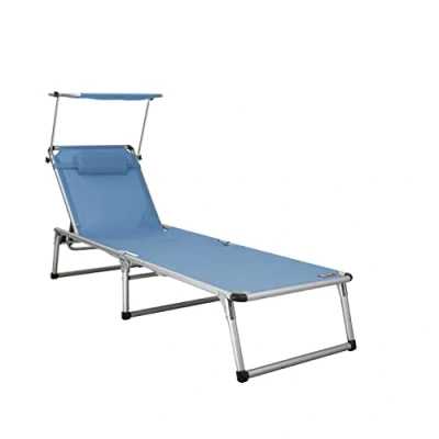 Imagen de Homecall Tumbona plegable de aluminio con parasol, Azul