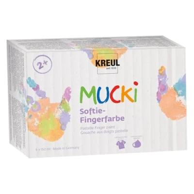 Imagen de KREUL 2321 MUCKI Softie, 6 x 150 ml, Colores Pastel a Base de Agua, Pinturas Dedos para niños Partir 2 años, Multicolor, 1 unidad (Paquete 1)
