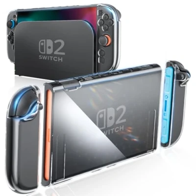 Imagen de HEYSTOP Carcasa Compatible con Nintendo Switch 2 PC Funda Protectora Transparente para Protector de Pantalla y Tapones Pulgares Accesorio