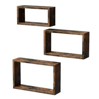 Imagen de VASAGLE Estantes de Pared, Juego 3 Cubos Flotantes, Organizadores Almacenamiento Cubos, Longitud 40/35/30 cm, Marrón Rústico LWS094X01