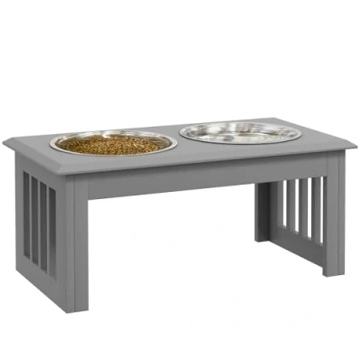 Imagen de PawHut Comedero para perros con 2 cuencos, L, cuenco elevado, fácil de limpiar, acero inoxidable gris, 58,4 x 30,5 25,4 cm