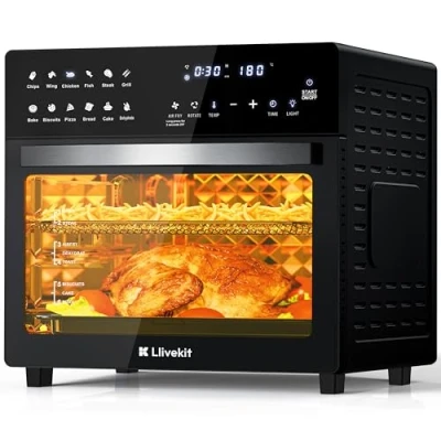 Imagen de LLIVEKIT Freidora sin Aceite 26L, 1700W de Aire Caliente, 12 en 1 Air Fryer, Mini Horno Electrico para Pizza con Pantalla LED Táctil, asador, deshidratador, 8 Accesorios, Recetas