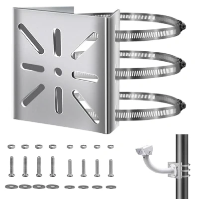 Imagen de Soporte Camara Vigilancia, de Mástil Montaje Vertical con 3 Bucles Ajustables, Esquinero Acero Inoxidable para Cámara Vigilancia y Cámaras CCTV