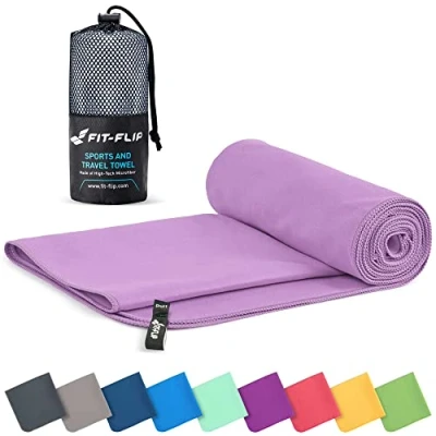 Imagen de Fit Flip Toalla Microfibra Gimnasio compacta, Ultraligera y de Secado rápido Playa Grande Natacion Toallas microfibras para Gym, Viaje Piscina (70x140cm Lila)