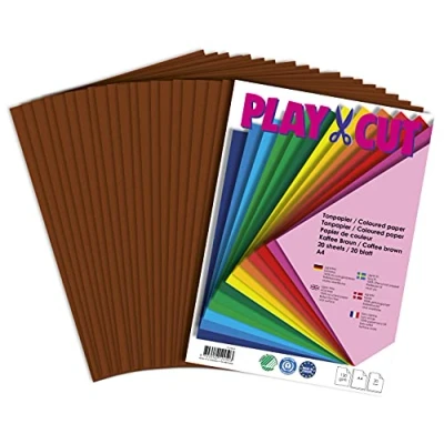 Imagen de PLAY CUT papel de tono, A4, color marrón café (130 g/m2), 20 hojas DIN A4 para manualidades, juego manualidades y impresora dibujo