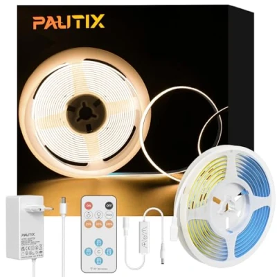 Imagen de PAUTIX Tira LED COB Warmweißes 2700K, 480LED/M Regulable 2m 24V Flexible,con Exclusivo Remoto RF y fuente de alimentación,CRI90 + empotrable para decoración del hogar DIY