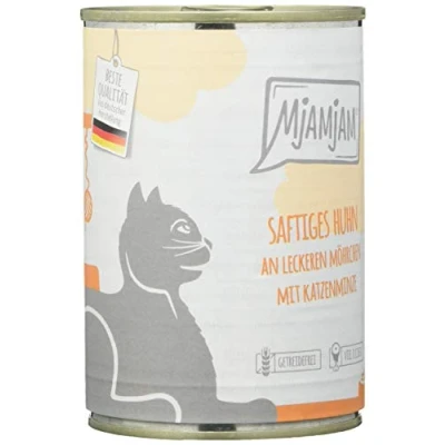 Imagen de MjAMjAM comida húmeda premium para gatos jugoso pollo con deliciosas zanahorias, pack de 6 (6 x 400 g), sin cereales extra carne