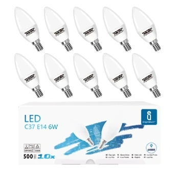 Imagen de Aigostar Bombilla LED C37, Forma de Vela, E14 Casquillo Fino, 6W Equivalente a 42W, Blanco Frio 6500K, 510 Lúmenes, CRI&gt; 80, No regulable, Pack 10 uds