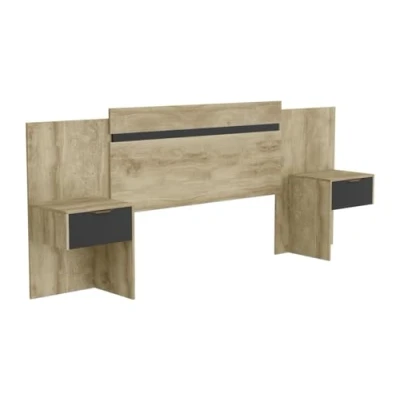 Imagen de Vente unique Cabecero Extensible con mesas de Noche 140/160 cm Color: Natural y Negro PARATI