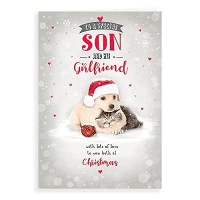 Imagen de Piccadilly Greetings A41471 Tarjeta de Navidad para hijo y novia, color blanco gris, 22,9 x 15,2 cm