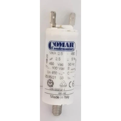 Imagen de Condensador permanente para motor, 2.5uF, 450V, Polipropileno metalizado, Terminal Faston, Comar