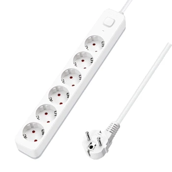 Imagen de Aigostar Regleta Enchufes, Alargador Enchufe de 6 Enchufes con Interruptor, Cable 5 Metros, Blanco