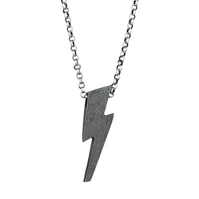 Imagen de Kuzzoi Collar para hombre con colgante de relámpago (20 mm) en plata ley 925 oxidada, cadena símbolo geométrico hombre, oxidada colgante, longitud 55