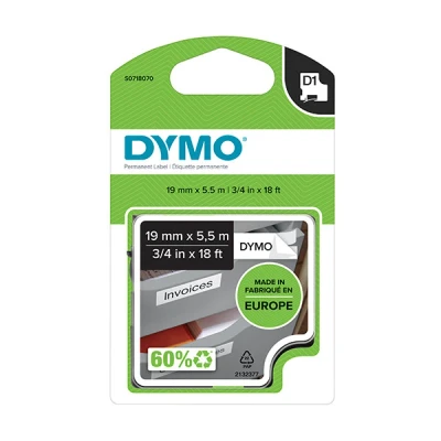 Imagen de Dymo D1 Cintas Permanentes para Impresoras LabelManager, Rollo de 19 mm x 5.5 m, Impresión Negro y Blanco