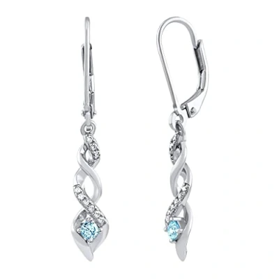 Imagen de SILVEGO Pendientes para mujer de plata ley 925 con Topacio azul auténtico y circonita brillante, Oro blanco Metal,