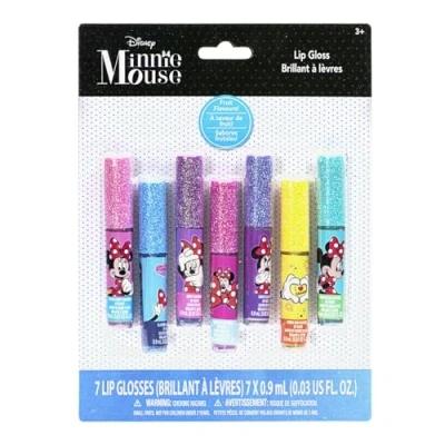 Imagen de Townley Girl Juego de brillo labial súper brillante con Minnie Mouse Disney: 7 sabores divertidos para niñas, ¡ideal fiestas pijamas, cambios imagen y regalos!