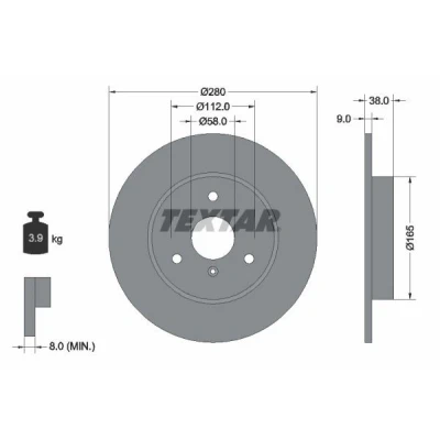 Imagen de TEXTAR PRO 92097603 Disco de freno 280 9 03/04 112 macizo revestido sin perno sujeción rueda, buje rueda SMART: Cabrio, Fortwo I Coupé