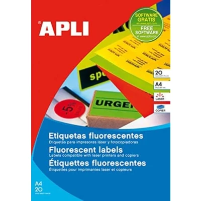 Imagen de APLI 2872 Etiquetas rojo fluorescente permanentes 64,0 x 33,9 mm 20 hojas
