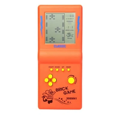 Imagen de HLF Consola de Juegos Ladrillos Pantalla Grande 3,5 Pulgadas, Juego Bloques construcción, Carreras/Tanques, 23 clásicos Integrados, Rompecabezas nostálgico (Naranja)