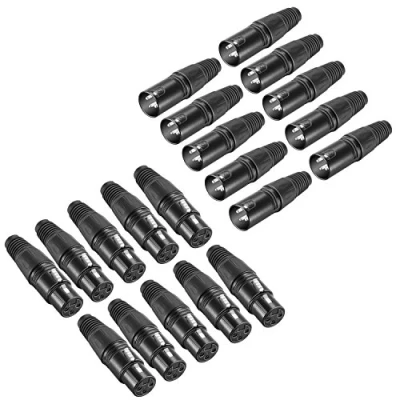 Imagen de Neewer Micro Serpient conector de cargador 3 pines XLR (20 unidades, audio para micrófono, con cable cargador, 10 conectores macho y hembras, aleación zinc)