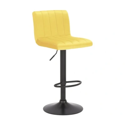 Imagen de CLP Taburete de Bar Jamie en Terciopelo con Base metálica I Silla Alta Cocina Respaldo &amp; reposapiés, Color:Amarillo