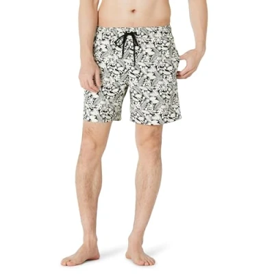 Imagen de Amazon Essentials Bañador de Secado Rápido 18 Cm Hombre, Negro Marfil Hojas Tropicales, L