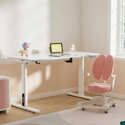 Imagen de pro.tec] Mesa Escritorio Infantil Regulable en Altura (55 81 cm) para Niños con Ganchos de Acero y Aglomerado (LxAn) 120 x 60 cm Blanco