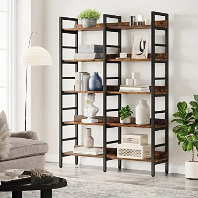 Imagen de Tribesigns Librería, Estantería de Almacenamiento 5 Niveles, 120 x 30 180 cm, Organizador Oficina Estudio, para Salón, Estilo Industrial, Marrón Rústico y Negro