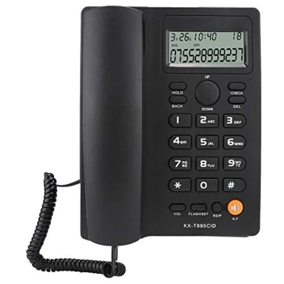 Imagen de Teléfono con Cable, Pantalla de identificación Llamadas KX T885 Manos Libres Fijo para el Hotel Oficina en casa(Negro)