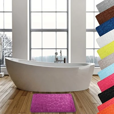 Imagen de MSV Alfombra de Baño Espuma, Diseño Piedras, Microfibra, Violeta, 50x80x1 cm