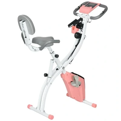 Imagen de HOMCOM Bicicleta Estática Plegable Regulable en Altura Resistencia Magnética Ajustable de Ejercicio Fitness con Pantalla LCD y Asiento Respaldo Sensor Pulso 97x51x115 cm Rosa