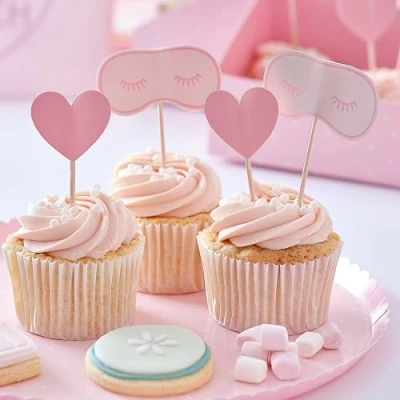 Imagen de Ginger Ray Máscara de ojos y corazones para cupcakes, decoración cumpleaños, fiesta mimos paquete 12 unidades, color rosa