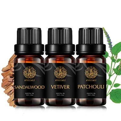 Imagen de aromaterapia pachuli aceite esencial set para difusor, 3x10ml 100% puro vetiver Kit humidificador pachulí, vetiver, sándalo set, Aceites