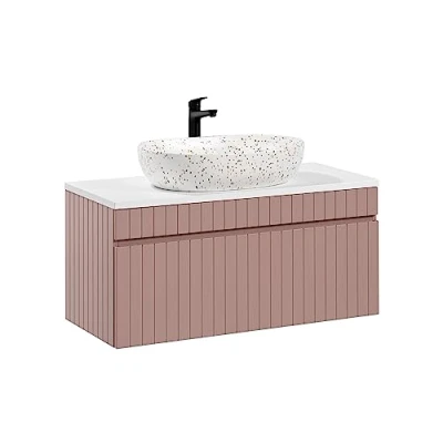 Imagen de Mueble de Lavabo 100 cm Iconic Rose, Colgante, encimera o Incluido, Color Rosa Mate (con encimera)