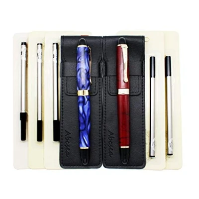 Imagen de Abcsea 2 piezas Jinhao 450 plumas bolígrafos rollerball elegantes, fineliner de punta fina 0.5mm (hierba roja y flor azul), con 5 recambios estándar 0,5 mm para boligrafos