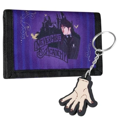 Imagen de Wednesday Miercoles Addams Conjunto de Monedero y Llavero Niñas Ranuras para Tarjetas, Cartera Niña Regalos Navidad