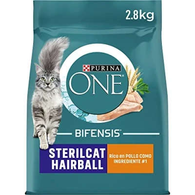 Imagen de Purina ONE Bifensis Comida Pienso para gato Esterilizado Pelaje y Bolas de Pelo con Pollo, 4 bolsas 2,8kg