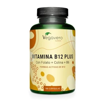 Imagen de Vitamina B12 PLUS Vegavero® Calidad: Las 2 Formas Activas + Ácido Fólico B6 Colina Vegana &amp; Sin Aditivos Energía Sistema Nervioso Cansancio Fatiga* 180 Cápsulas