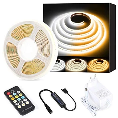 Imagen de PAUTIX COB CCT LED Tira de luces blanco sintonizable, 3M regulable 2700K 6500K 24V Kit cinta LED, superbrillante para dormitorio, cocina, TV, espejo, iluminación bricolaje