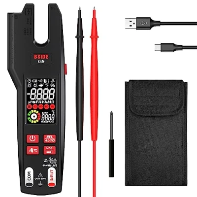 Imagen de BSIDE Pinza Amperimétrica AC DC 600A Multímetro Digital TRMS 9999 Cuentas con Termómetro IR VFD LCD Color Mide Corriente y Voltaje Simultáneamente Comprobador Eléctrico Abierta Batería Recargable