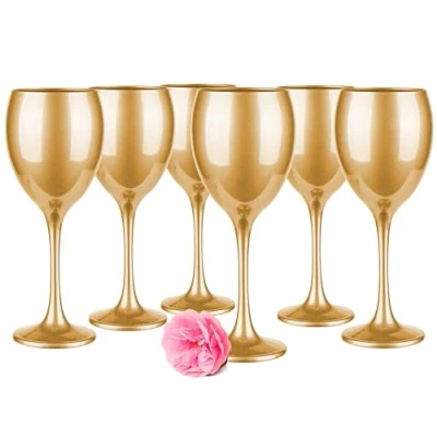 Imagen de Glasmark Krosno Copas De Vino Juego 6 Blanco 300Ml Tinto Cristalería Set Oro Metálico