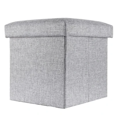 Imagen de INTIRILIFE Puff Baúl Plegable 38x38x38 cm in Gris Alaska Taburete Almacenaje Tapizado de Textil Tela Óptica Lino per Almacenamiento y Reposapiés Asiento Silla Tejido Banqueto