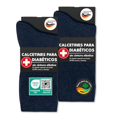 Imagen de sockenkauf24 6 Pares de Calcetines Diabéticos con Cintura Confort sin Elástico &amp; Costuras Hombre Mujer 97% Algodón (35 38 Azul)