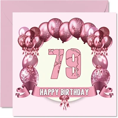 Imagen de Divertidas tarjetas de cumpleaños 79 para mujer, globos cumpleaños, tarjeta feliz papá, mamá, bisabuelo, abuelo, abuela, tía, 145 mm x mm, felicitación