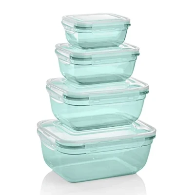 Imagen de Grizzly Contenedores de Almacenamiento Alimentos con Tapas Juego 4 Hermético antifugas sin BPA (Rectangular 1x(400, 800, 1400, 2300) ml, Verde Menta)