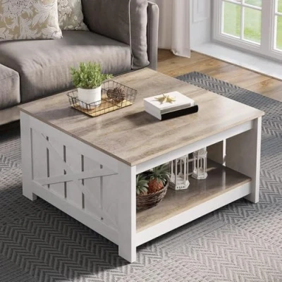 Imagen de YITAHOME Coffee Table Mesa de café, Madera ingeniería, Gris Desgastado, 80x80x45cm