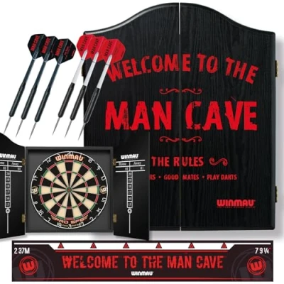 Imagen de Winmau Man Cave Juego de diana con tablero dardos, flechas y línea lanzamiento