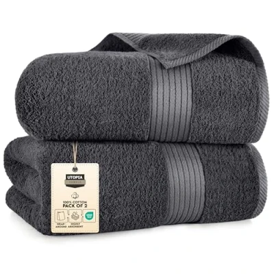 Imagen de Utopia Towels 2 Lujosa Sábana de Baño Jumbo Toalla Extra Grande 100% algodón, Muy Absorbente y Secado rápido Hotel Super Suave (180 x 90 CM, Gris)