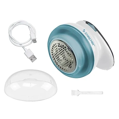 Imagen de BEPER 50.245 Quitapelusas recargable por USB con cuchillas de acero, Elimina pelusas y nudos, Blanco/Azul