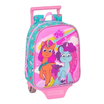 Imagen de Safta MY LITTLE PONY MAGIC Mochila Guardería con Carro, Ideal para Niños de Diferentes Edades, Cómoda y Versátil, Calidad Resistencia, 22x10x27 cm, Color Rosa/turquesa